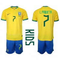 Fotbalové Dres Brazílie Lucas Paqueta #7 Dětské Domácí MS 2022 Krátký Rukáv (+ trenýrky)